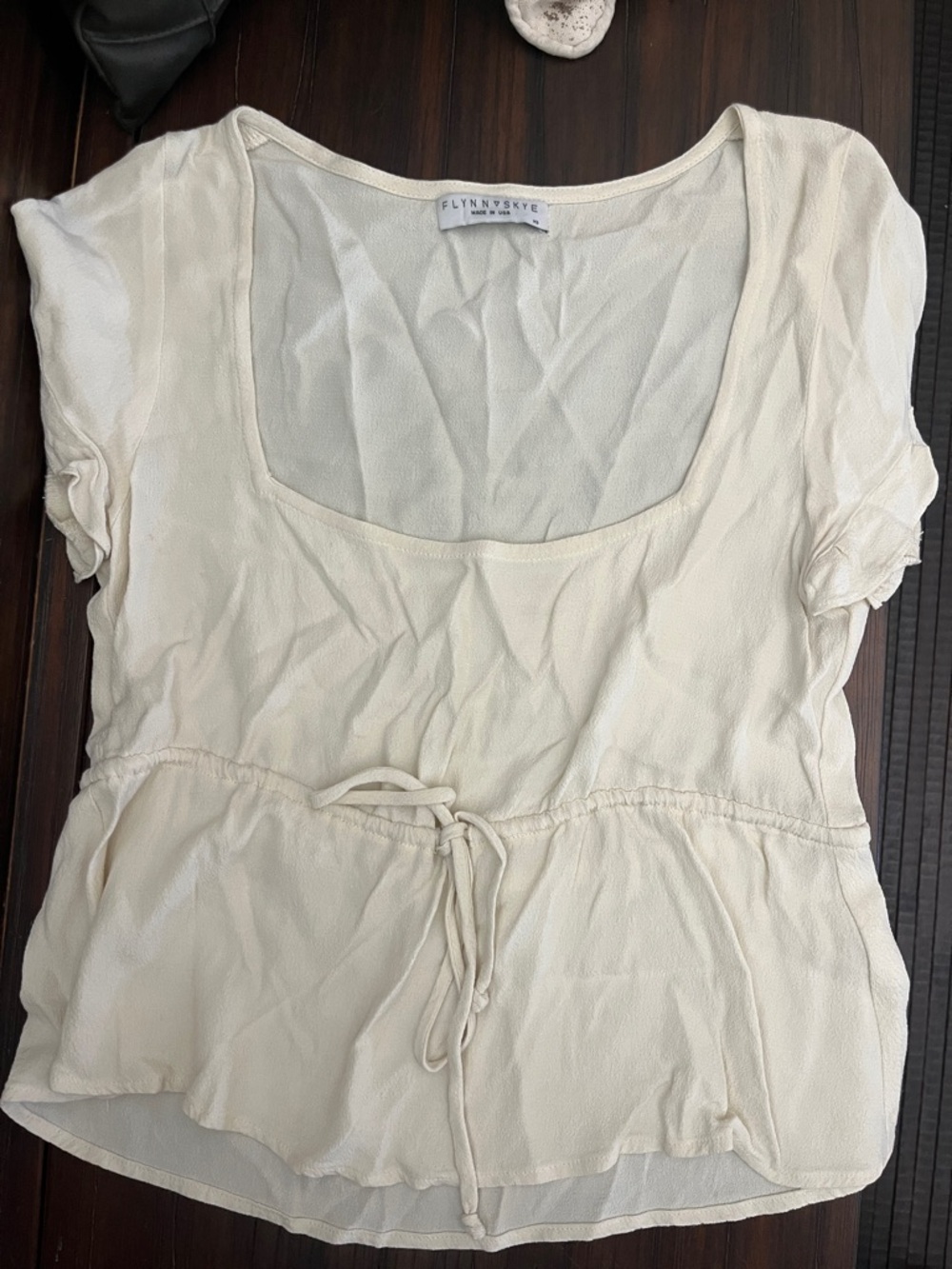 Flynn Skye Cream Scoop-Neck Drawstring Peplum Blouse